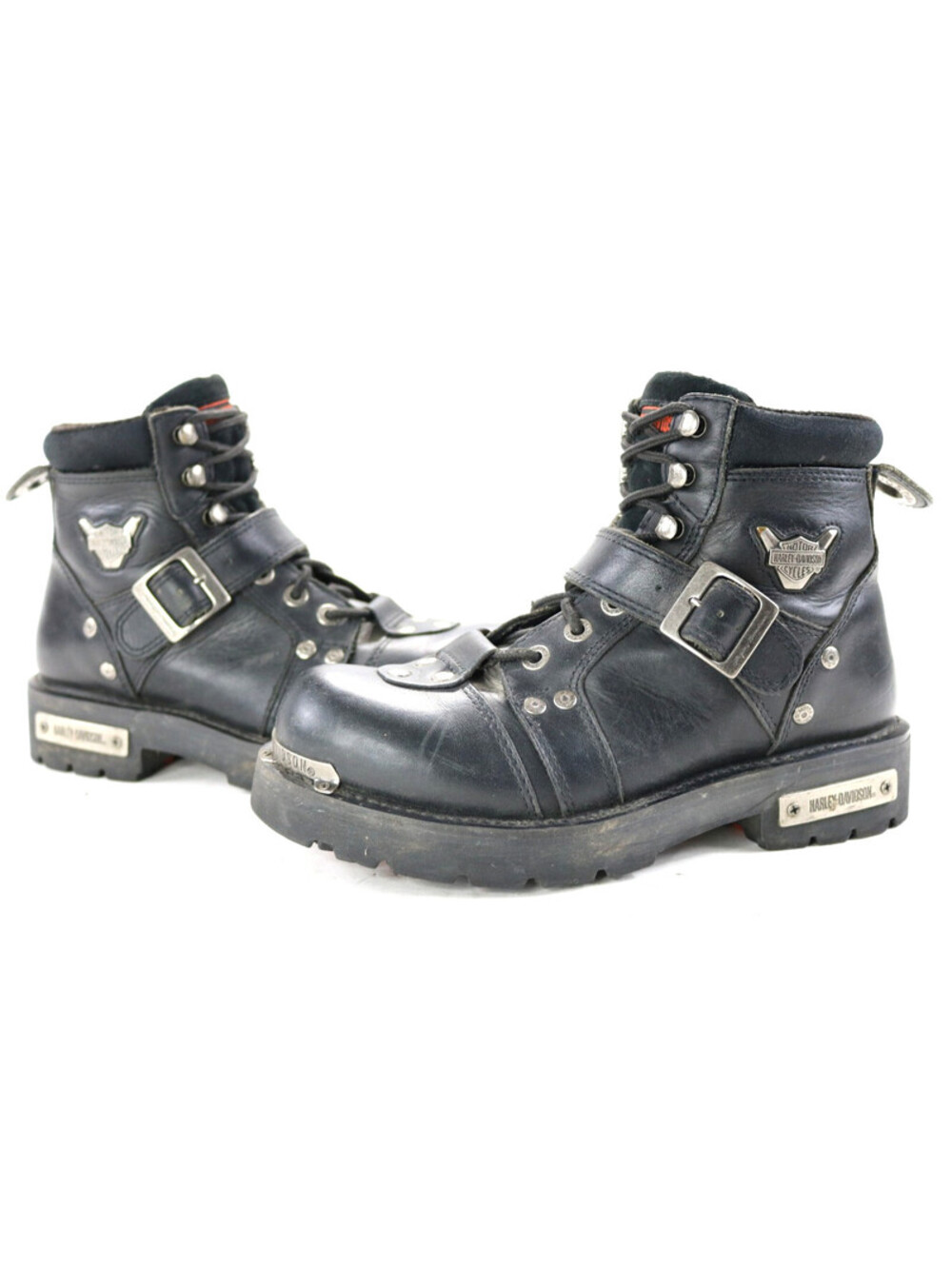 harley davidson boots 8 black leather Brake Buckle 6" zip lace oil slip D91642